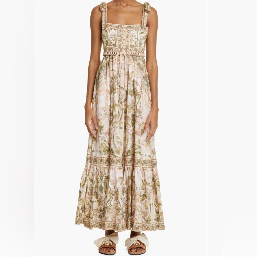 Zimmerman Tropical Print Picnic Linen Maxi Dress
